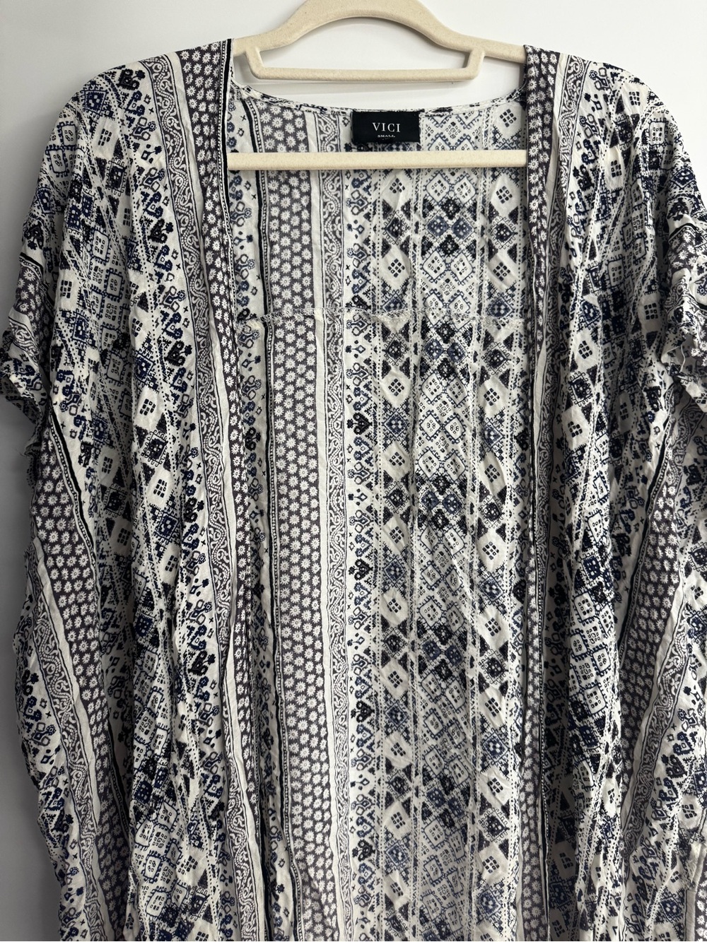 VICI Navy & White Geo Print Open Front Kimono